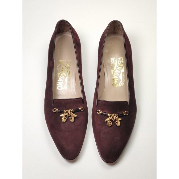 New with Defects Vintage Salvatore Ferragamo Suede Charm Loafers Made in Italy - Picture 4 of 11